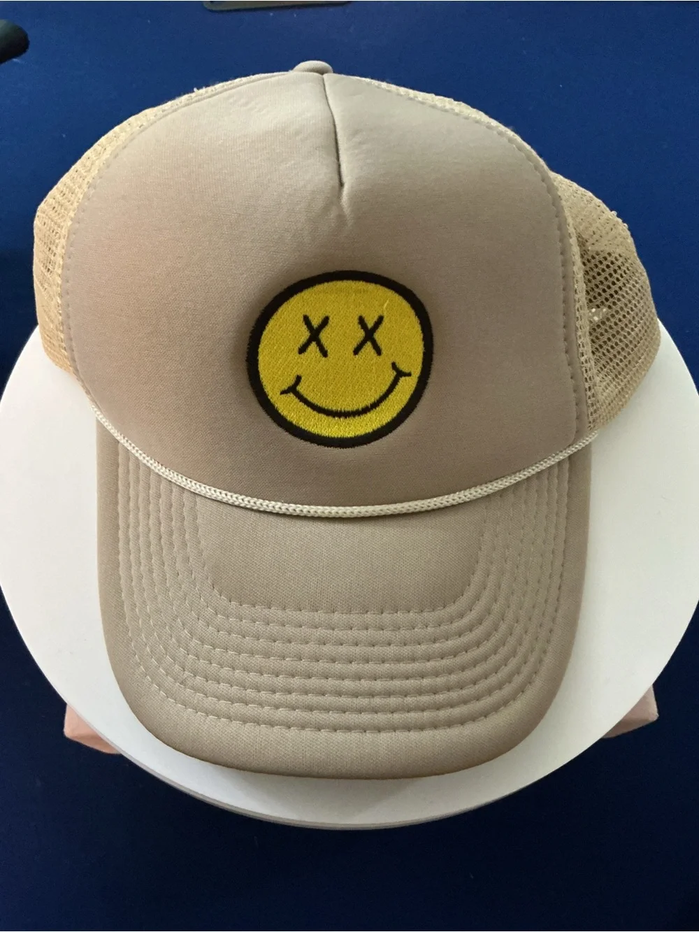 SHEIN Beige Trucker Cap with Yellow Smiley Patch - Picture 1 of 2